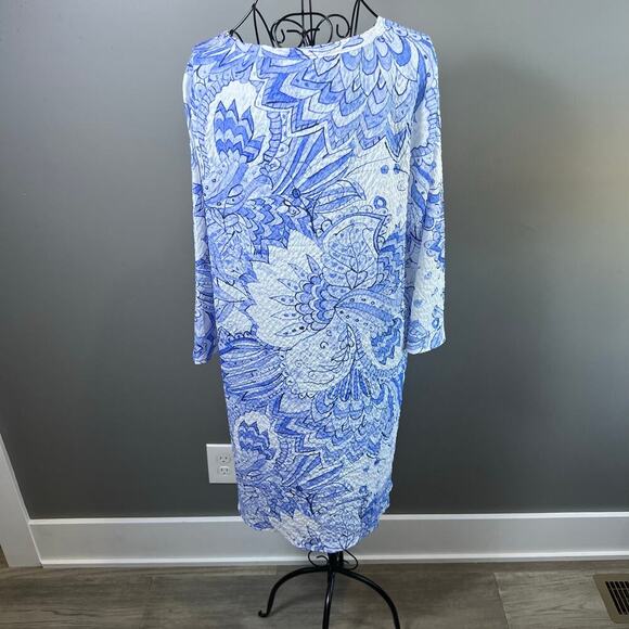 Ethyl Blue and White Floral Shift Dress Size Large - Picture 8 of 10